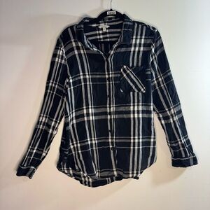 🖤 Lucky Brand Black & White Plaid Button-Up Shirt Women’s XL